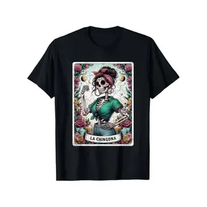 Summer t Shirts La Chingona Funny Mexican Skeleton Tarot T-Shirt Men'S Crew Neck Fashionable Comfortable And Versatile, Athletic Style T-shirt