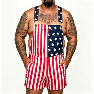 Plus Size American Flag Overalls for Men & Women | Big & Tall Unisex Bib Pants with Soft Stretch Fabric, Breathable Summer Streetwear for Independence Day, Memorial Day & National Holidays