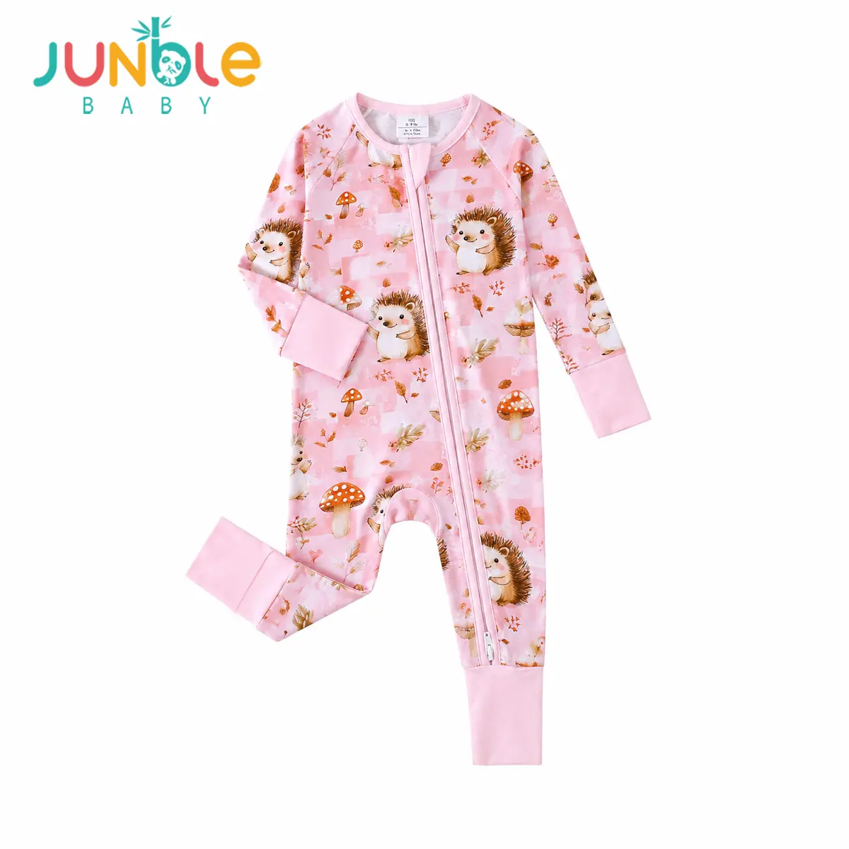 JUNBLEBABY Printed Long Sleeve Bamboo Blend Romper, All Season Bodysuit Clothes with 2-Way Zipper and Convertible Footies, Zipper Closure Bodysuit, Double Zipper