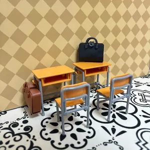 Mini School Desk Chair Toy Set, Miniature Set, Miniature Furniture, Dollhouse DIY Scene Decor, Photography Props, Suitable for Kids, Collectors, Hobbyists