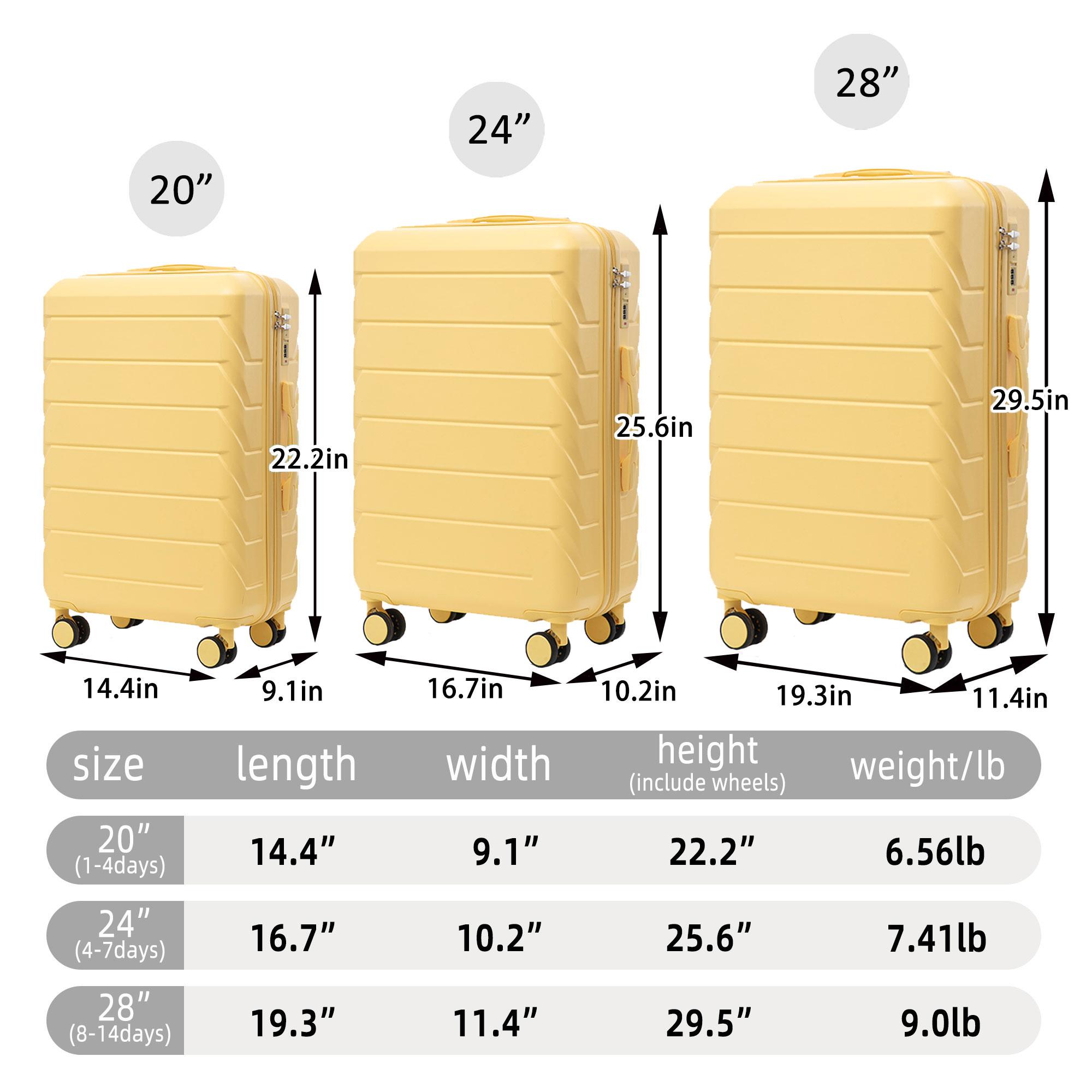 Travel Luggage 3-Piece Set, 20"/24"/28" Hardshell ABS Suitcase with Double Spinner Wheels, Lightweight Expandable Rolling Luggage with Combination Lock, Hardshell Abs Luggage