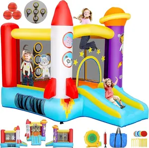 Whubefy Inflatable Bounce House Suitable for Children aged 2-8 years old, Comes with Slide, Pitching Game and Fun Photography, Astronaut Themed Bounce House with Blower, Suitable for Indoor and Outdoor,Christmas Gifts