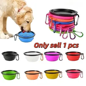 Foldable Pet Feeding Bowl with Carabiner, Portable Travel Pet Dish for Camping Hiking RV Car Trips, Lightweight Durable Outdoor Pet Supplies