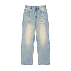 Sun Fade Raw Hem Denim Jeans