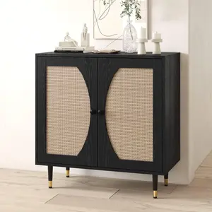 HOMBCK Sideboard Buffet Cabinet, Kitchen Storage Cabinet with Rattan Doors, Accent Entryway Cabinet with Adjustable Shelves