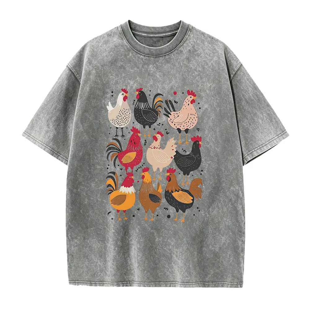 Chicken Print Women's Summer Outfit Fit Round Neck T-shirt