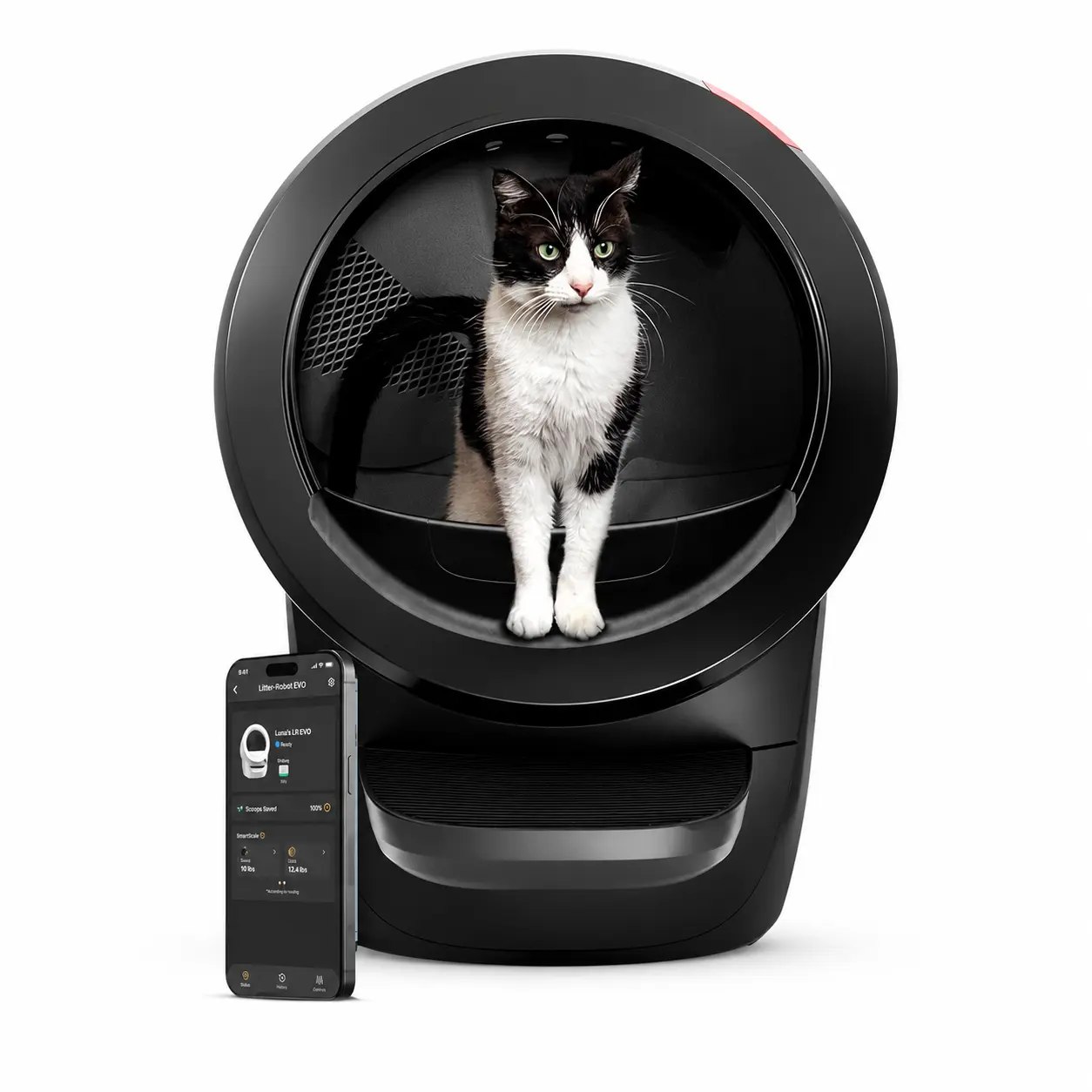 Whisker Litter-Robot 4 Automatic Self-Cleaning Cat Litter Box with Step and Fence, Black, Reduces Litter Box Odor, Includes 1 Year of WhiskerCare