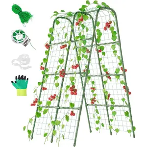 Cucumber Trellis for Raised Beds, 32 x 63 Inch Metal U-Frame Garden Trellis for Climbing  Outdoor with Climbing Net,  Support for Cucumber Tomato Bean Pea