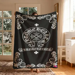 Chrome Hearts Classic Horseshoe Print Flannel Throw Blanket, Large Size, Soft Lightweight Warm, Perfect for Bed Sofa Office Camping Travel Gift, Flannel Cozy Blanket