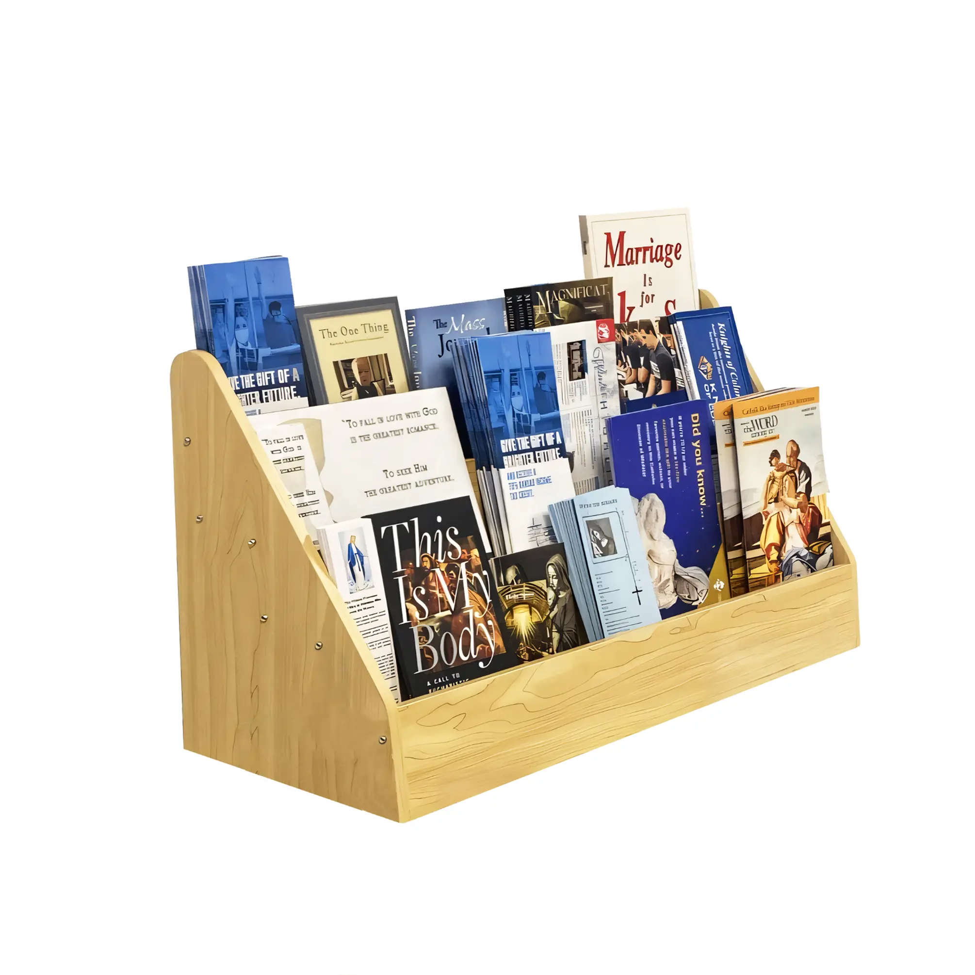 FixtureDisplays® Maple Color Countertop Book Shelf Display, Greeting Card Rack, Step Rack for Literature, Magazines, Brochure, Tile Sample Paint Brochure Holder, Unassembled 2903-NF