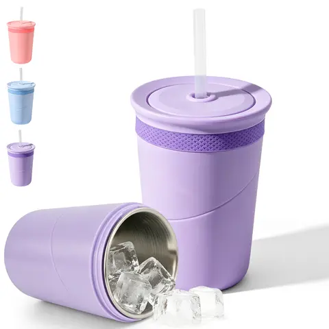 SUSTEAS Durable Insulated Travel Cup - 330ml Compact Double-Wall Vacuum 304 Steel Liner Stainless Steel Portable Cup, BPA-Free, Long Cold Preservation, Dry-Grip Silicone, Cold Hands? No, for Road Trips, Kitchen/Bar Utensil