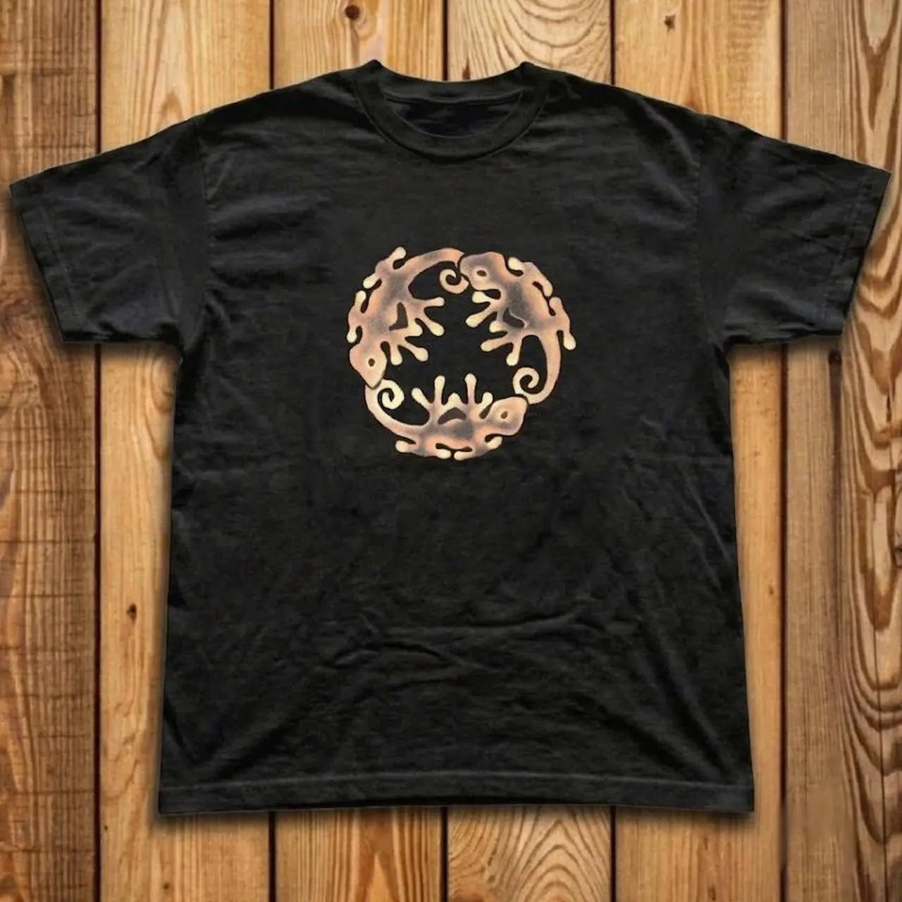Gildan Men's T-shirt, Black & gold graphic tee, Gecko Circle Graphic Shirt, Minimalist Lizard Tee, Tribal Gecko T-Shirt, Boho Nature Graphic Tee, Reptile Lover Gift, Vintage Animal Shirt, Unisex
