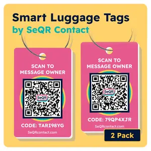 Smart Luggage Tags (Pink 2-Pack) | Keeps Personal info Private With Privacy QR Code | Use with Away GPS Bag Locator & Air Tag | Android or iOS
