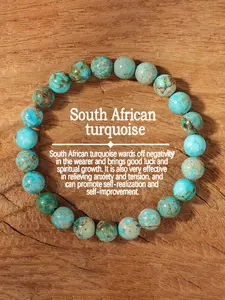 Bohemian Style South African Turquoise Bracelet, Natural Stone Lake Blue Emperor Turquoise Beaded Chain, Crystal Bracelets, Unisex Fashion Accessory, Healing Crystal Bracelet, Relief Bracelet
