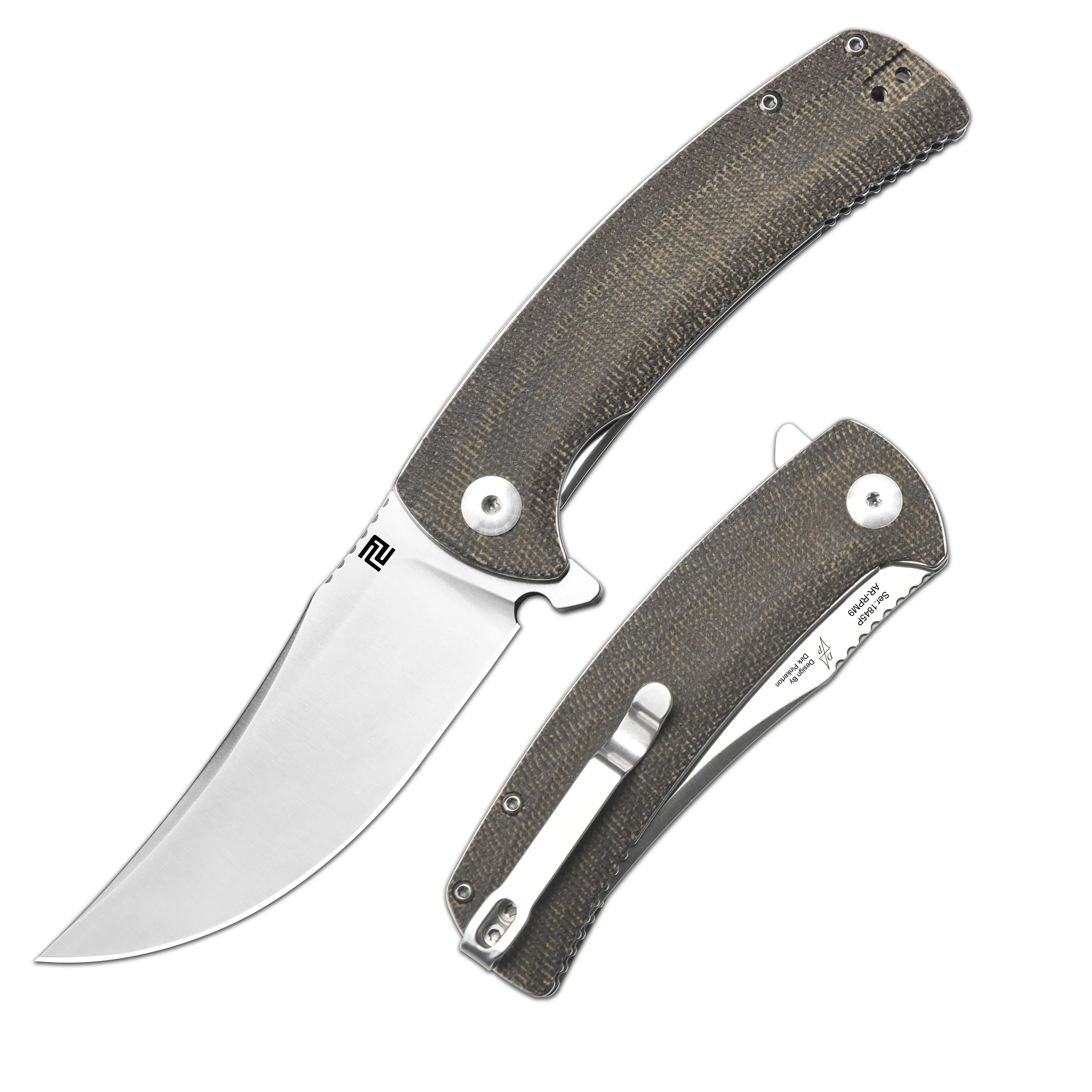 Dirk Pinkerton Artisan Cutlery Arroyo Pocket Knife - AR-RPM9 Steel Blade, Micarta Handle, 3.53oz - for Men, Camping, Father's Day Gift