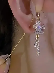 Fashion Artificial Crystal Decor Flower Design Threader Earrings, Elegant Jewelry for Women & Girls, Trendy All-match & Exquisite Jewelry for Party, Daily Decor, Gift for Birthday, Fashionable Earrings