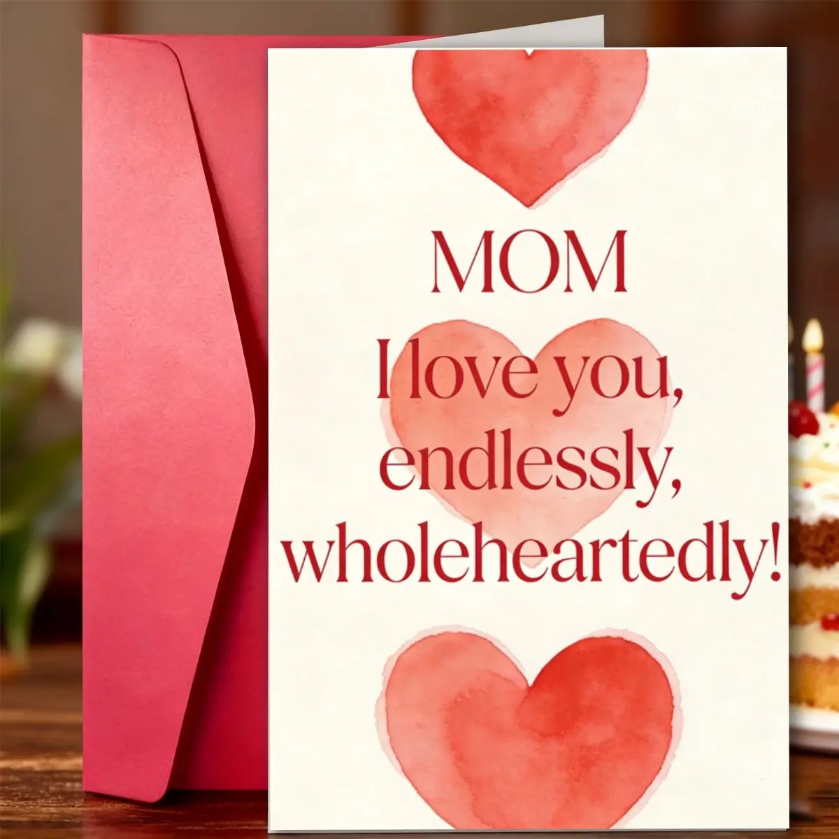 Funny Valentine's Day Card for Mom, Heart-Themed Greeting Card, I Love You Endlessly Wholeheartedly Message, Perfect Gift, Custom Message Card