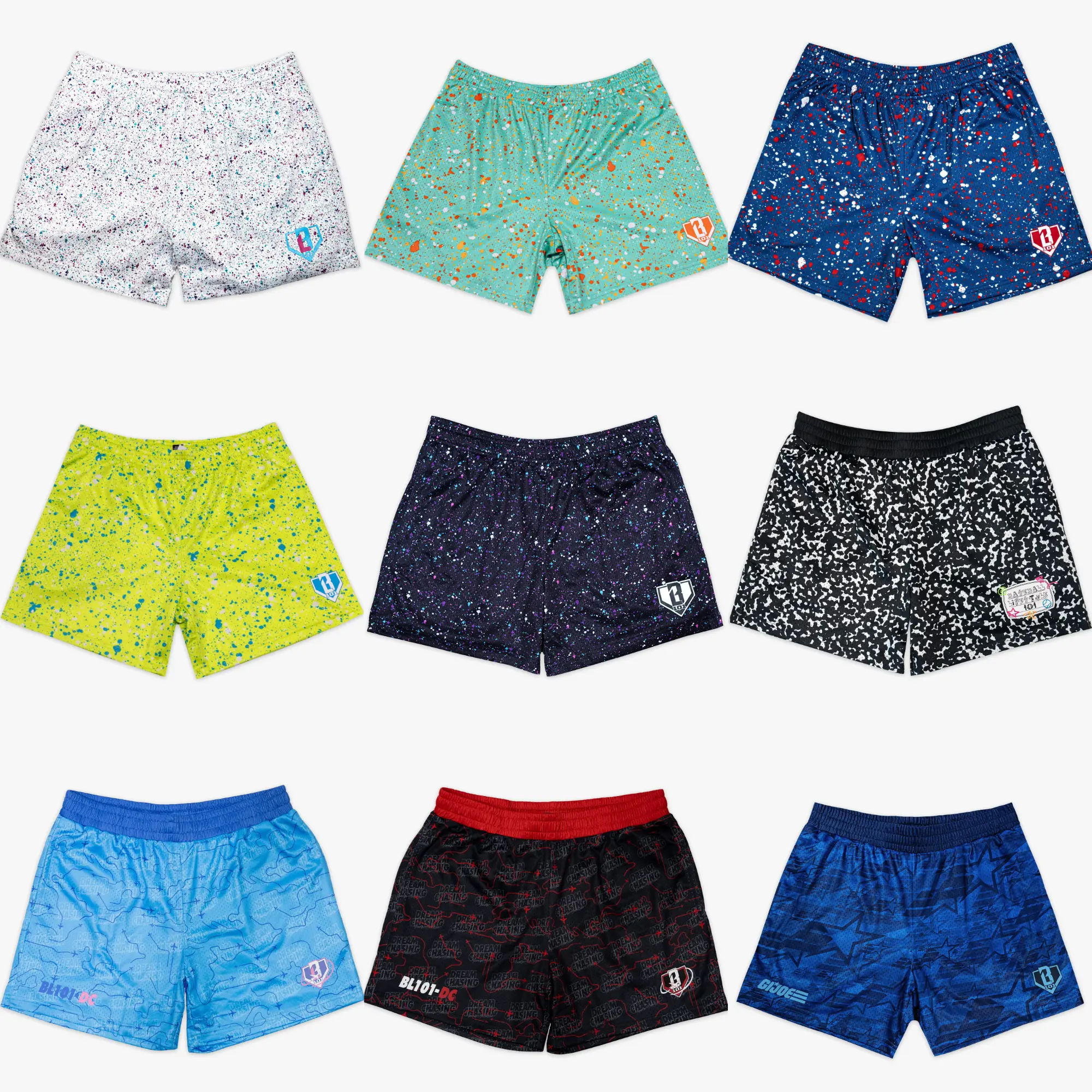 [ Baseball - 101 Short ] Graphic Mesh Sports Shorts - Breathable Paint Splatter, Marble & Camo Basketball Shorts with Pockets, Men's Workout Streetwear Activewear
