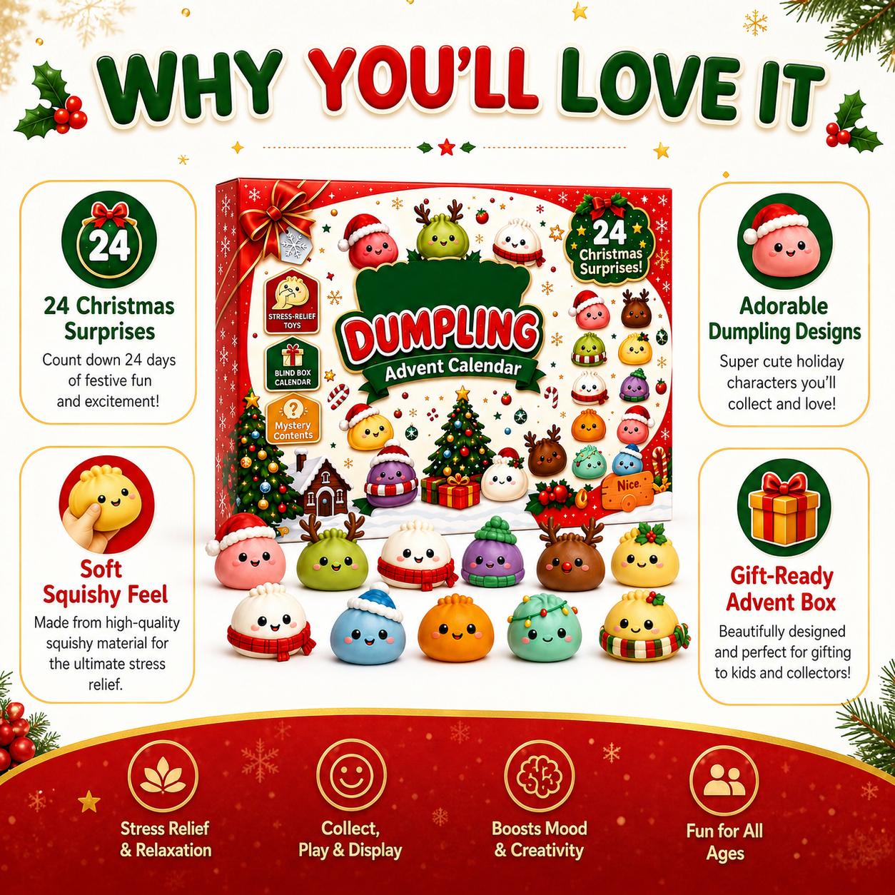 2026 Dumpling Squishy Advent Calendar - Indoor Recreation Stress Relief Toy, 24 Surprise Kawaii Mini Food Squishy Figures, Cute Christmas Countdown Holiday Gift 2026 Dumpling Squishy Advent Calendar - Indoor Recreation Stress Relief Toy, 24 Surprise Kawaii Mini Food Squishy Figures, Cute Christmas Countdown Holiday Gift