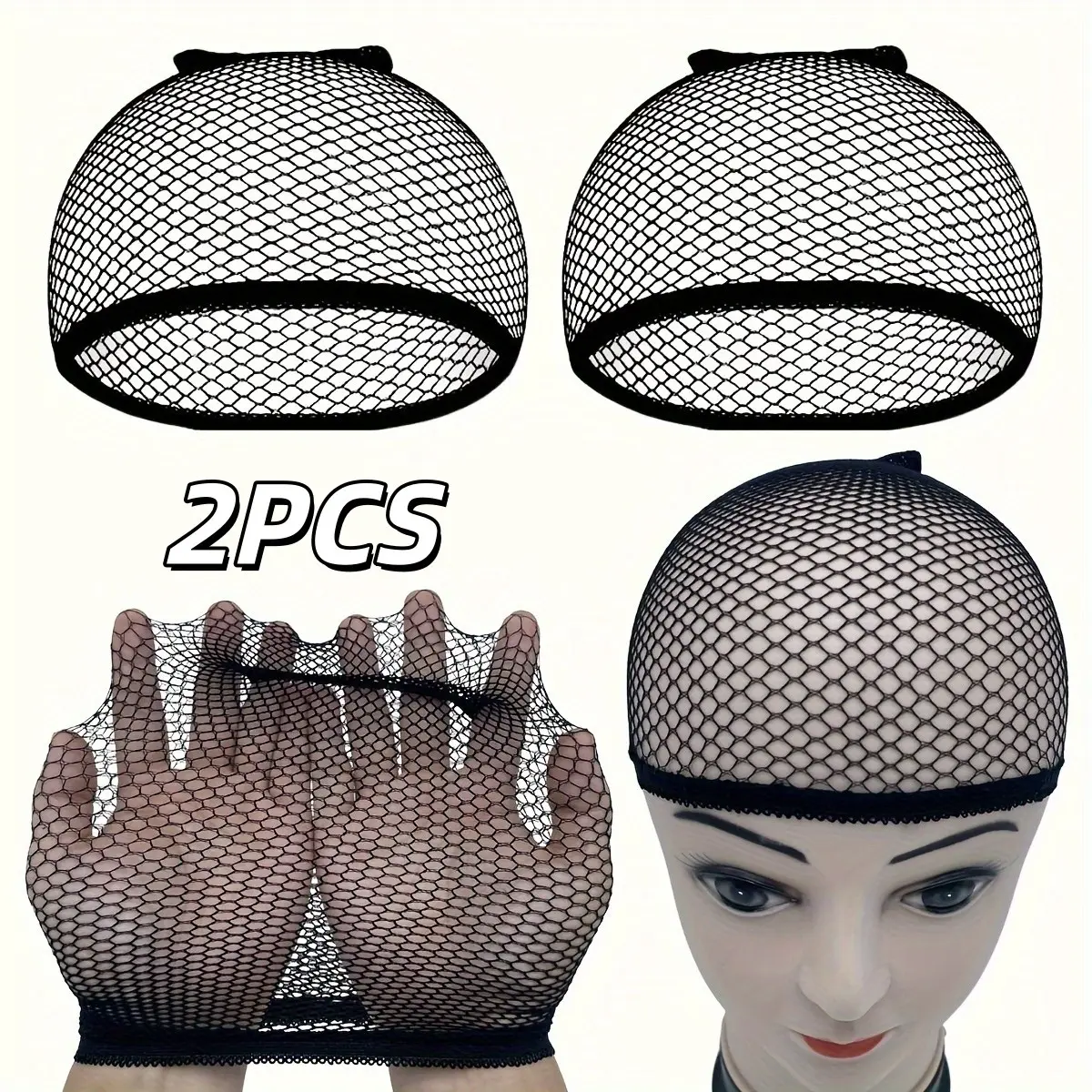 2-Pack Elastic Hair Net for Wigs, Sleeping, Bun Making - Multiple Uses Breathable High Elasticity Flexibility Stretchable Mesh Wig Cap