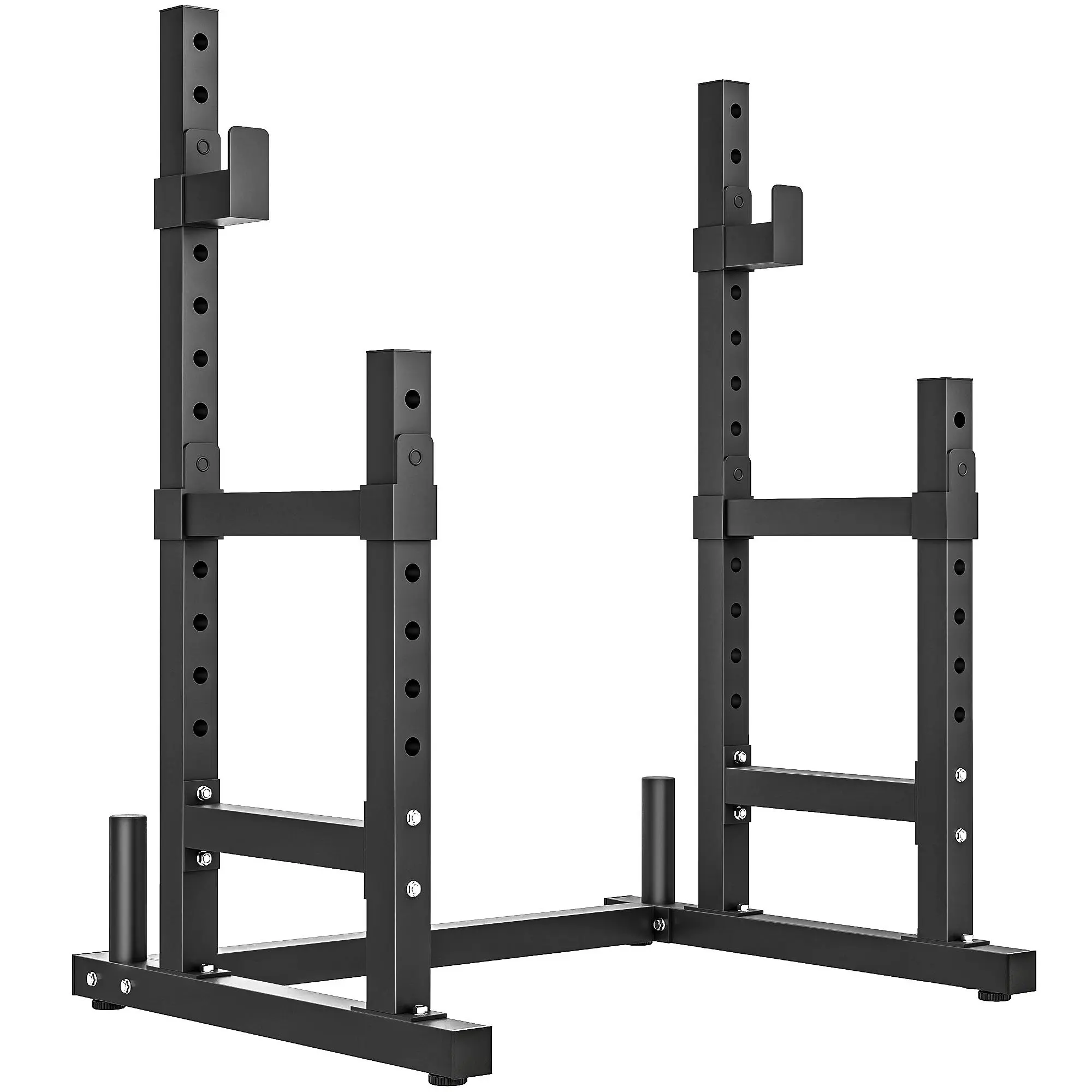 Soozier Heavy-Duty Steel Squat Rack, Adjustable Barbell Stand with Weight Plate Holders, 660lbs Max Load, Compatible with Adjustable Workout Benches for Home Gym, Black