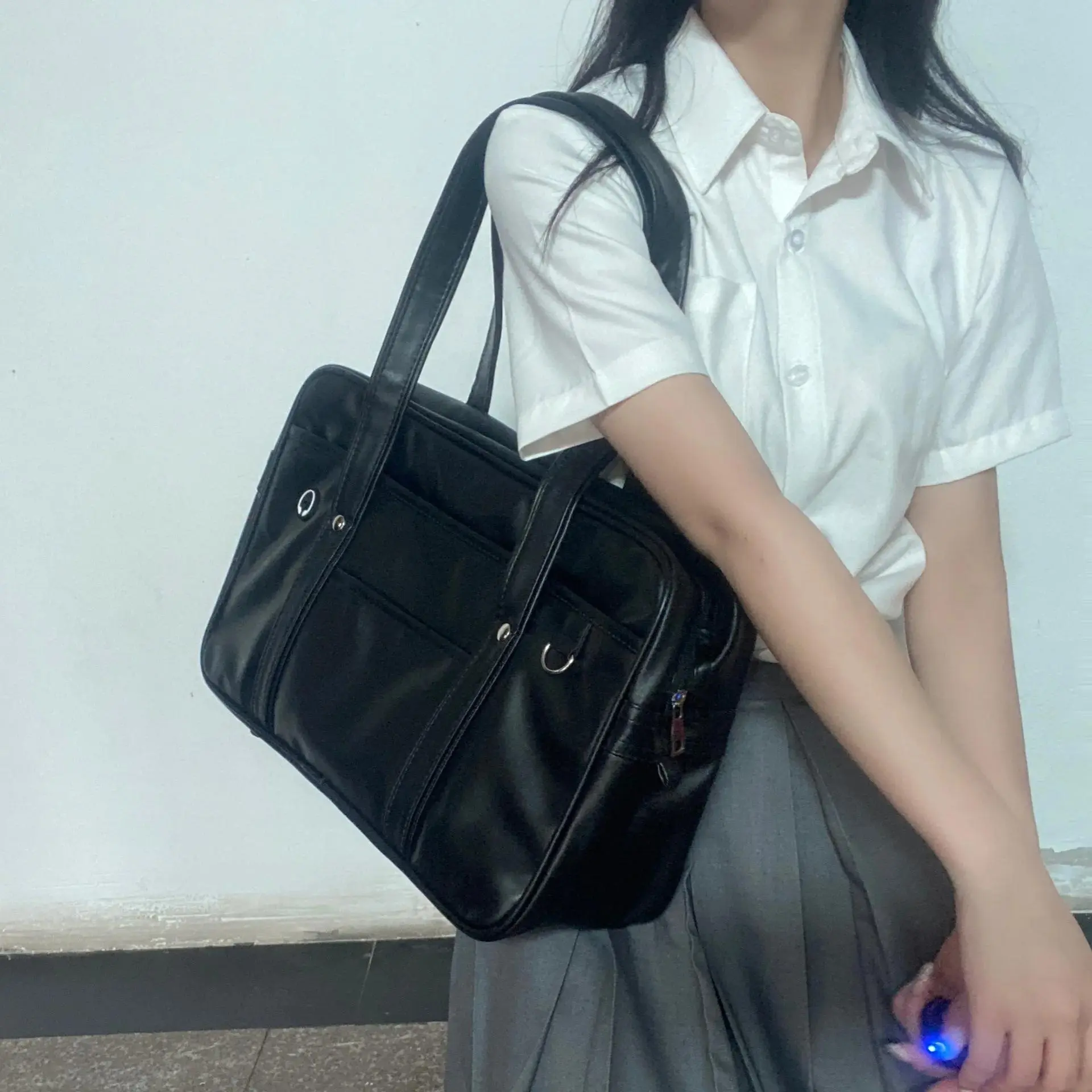 Schoolbag PU Leather Japanese Wide Application Japanese Handbag Large Capacity Waterproof