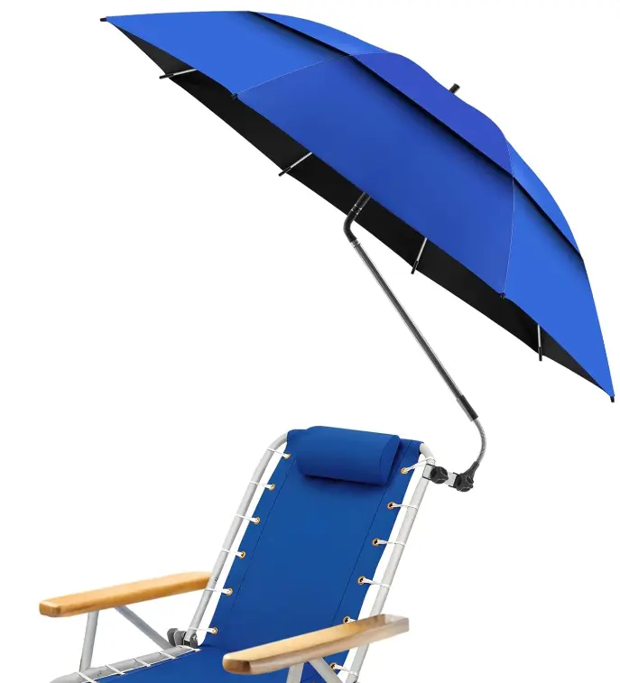 49-Inch Double-Tier Polyester Clip-On Sun Parasol Umbrella - Carbon Fiber 360° Adjustable Clamp Mount, Windproof Waterproof All-Weather Beach Umbrella for Patio Camping Chair, Beach Umbrellas