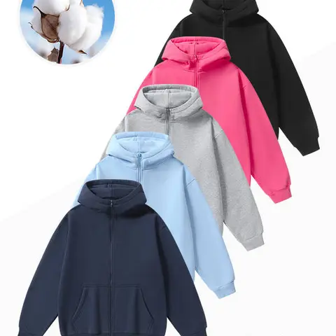 Unisex full-zip hooded sweatshirt, oversized long-sleeve hoodie with pockets, casual street hoodie for men and women