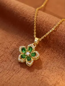 Copper Micro-Set Zircon European and American Five-Petal Flower Rotating Pendant Necklace, Elegant, Light Luxury, and Small-Scale Design Sense