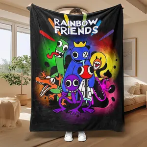 Rainbow Friends Theme Fleece Blanket, Soft Skin-Friendly Material for Sofa Bed Office, All-Season Use and Easy to Wash, Soft Cozy Throw