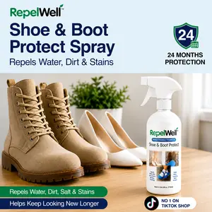 RepelWell Shoe & Boot Stain & Water Repellent Eco-Friendly Pet-Safe Spray for Fabric Leather & Suede Made in USA Hydrophobic Technology - Footwear