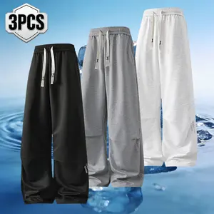 Summer atmosphere: New ice silk loose wide leg men's pants, ice silk quick drying straight leg pants, loose breathable skin friendly sports and leisure pants