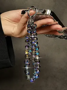 Luxury Crystal Bead Bracelet Wrist Strap Clip, Fashionable Portable Chain Accessory, Phone Charm, Fits Most Mobile Phone Cases, Orbian Y2K Inspiration