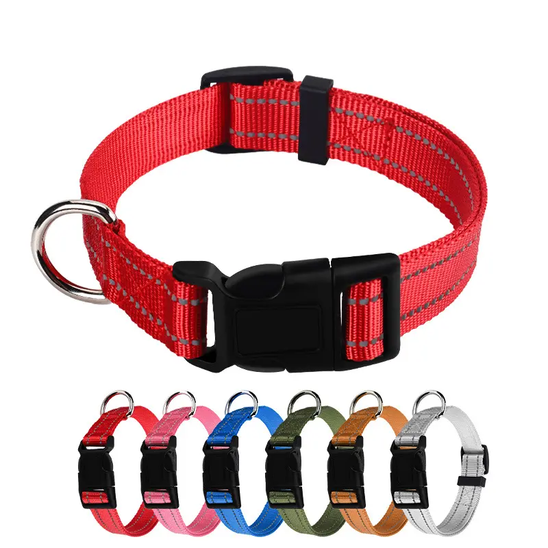 Adjustable Reflective Visibility Nylon Dog Collar with Quick Release Buckle and D Ring, Comfortable and Durable, Suitable for Small Medium Dogs, Reflective Collars