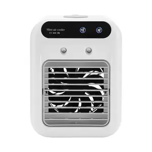 Compact portable air conditioner, misting cooling fan, desktop air cooler, Rechargeable Air Cooler, fan humidifier with water and ice compartments, evaporative air cooler, low noise, 2-speed dual nozzles, for cooling and humidifying at home