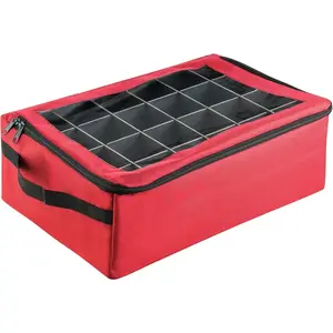 Ornament Storage Box Zippered Lid Organizer with 48 Individual Compartments and Dividers for Christmas Bulbs and Decorations by Red