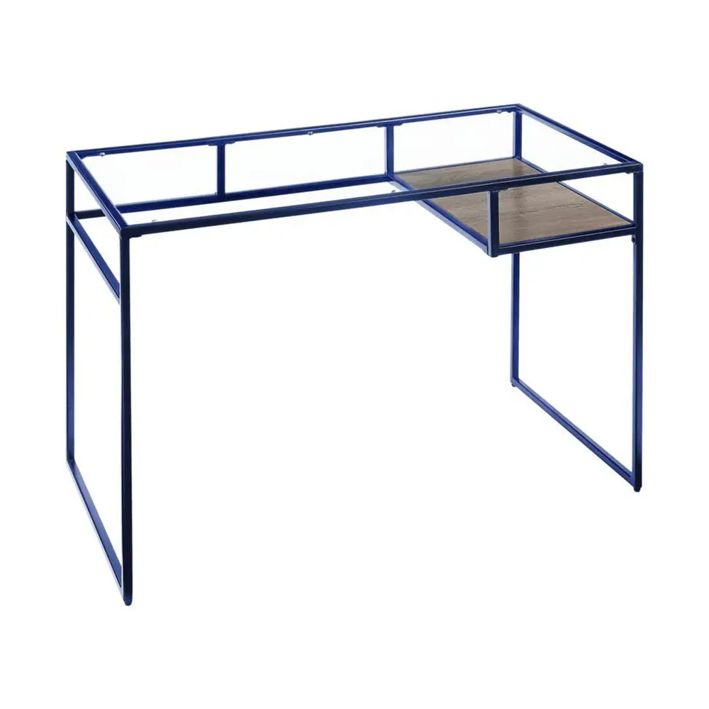 Writing Desk, Clear Glass Table with Metal Support, Home Office Desk