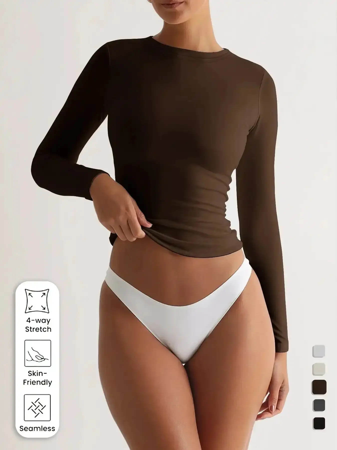 Women's Casual Sporty Long Sleeve Top, High Stretch Breathable Yoga Shirt, Round Neck Pullover Outerwear, All Seasons Woven Fabric, Elastic Sportswear, Activewear, Workout Tops layering piece warm layer elegant