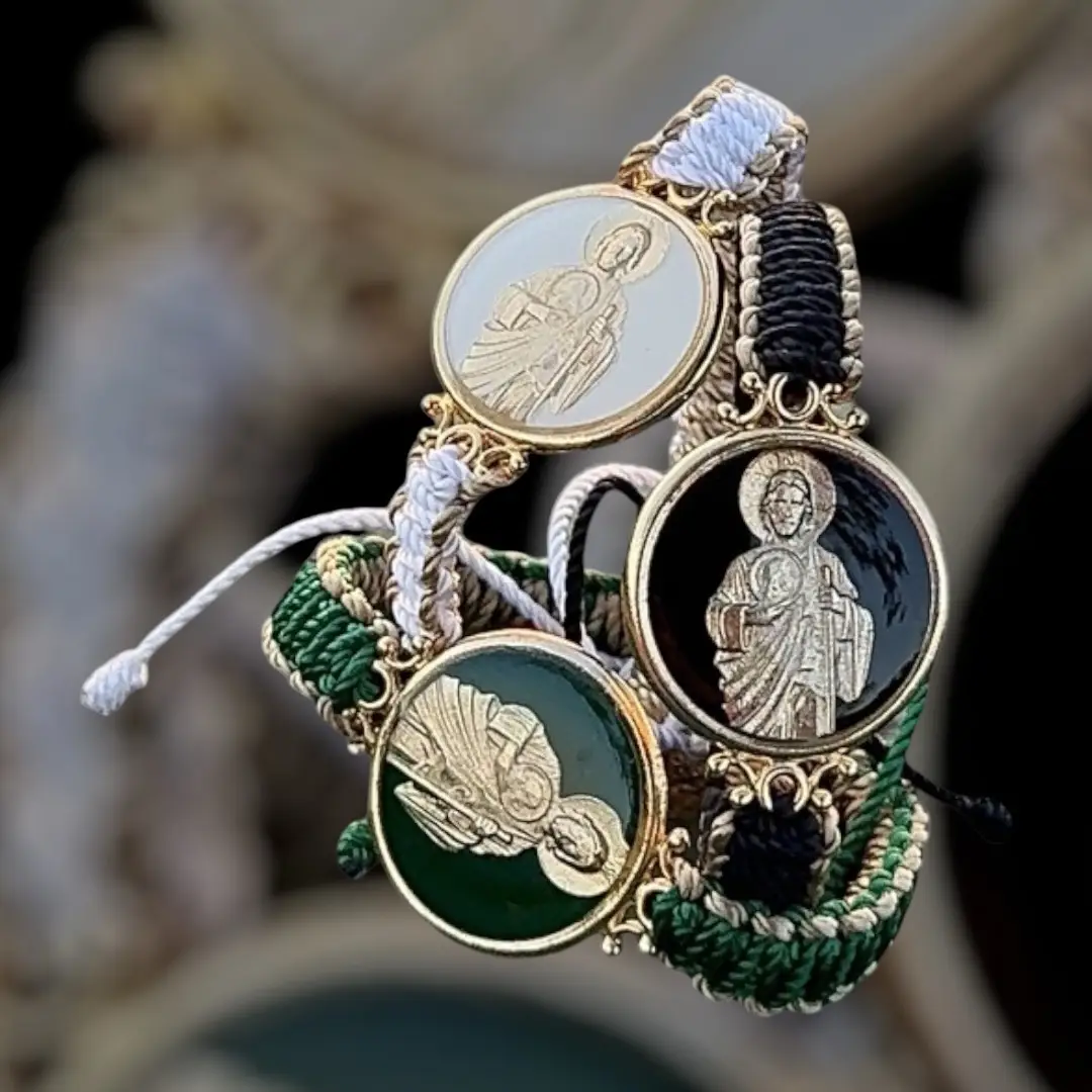 Saint Jude Handmade Bracelets - Adjustable in Green, White, and Black