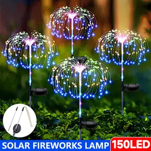 2 PCS Solar Firework String Lights, Outdoor 120-LED 40 Copper Wires Solar-Powered DIY Garden Decorative Lights for Walkway, Christmas Parties, Backyard Home Improvement Decor (Colorful)