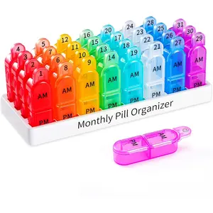 Monthly Pill Organizer 2 Times a Day - 30 Day Pill Box AM PM, BPA Free One Month Medicine Organizer Twice Daily, 31-Day Case to Hold Vitamins, Supplements & Medication