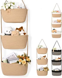Hanging Basket, 3-Tier Wall Baskets, Over the Door Organizer with 4 Hooks, Hanging Baskets for Organizing, Woven Storage Basket Behind the Door for Nursery, Bedroom, Living Room, Kitchen mothers day