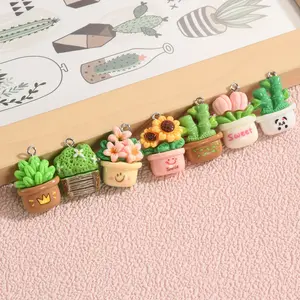 7/21/35pcs Mini Cartoon Resin Flower Pot Charms, DIY Necklace Earring Pendants, Ideal Jewelry Making Accessories, Decorative Items