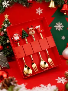 Stainless Steel Christmas Spoons and Forks, 6Pcs Creative Holiday Tableware Set