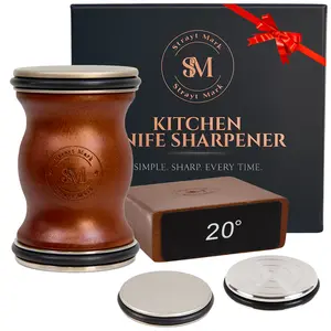 Rolling Knife Sharpener Kit – Premium Walnut Wood Kitchen Knife Sharpener for 15° & 20° Edge - Magnetic Knife sharpener with Diamond & Stainless Disc #1000/#3000