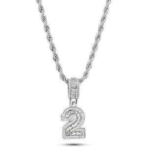 MiniJewelry  to  Lucky Number Pendant Necklaces for Women Men Family Birthday Mum Daughter Silver Tone Crystal Clear Cubic Zirconia