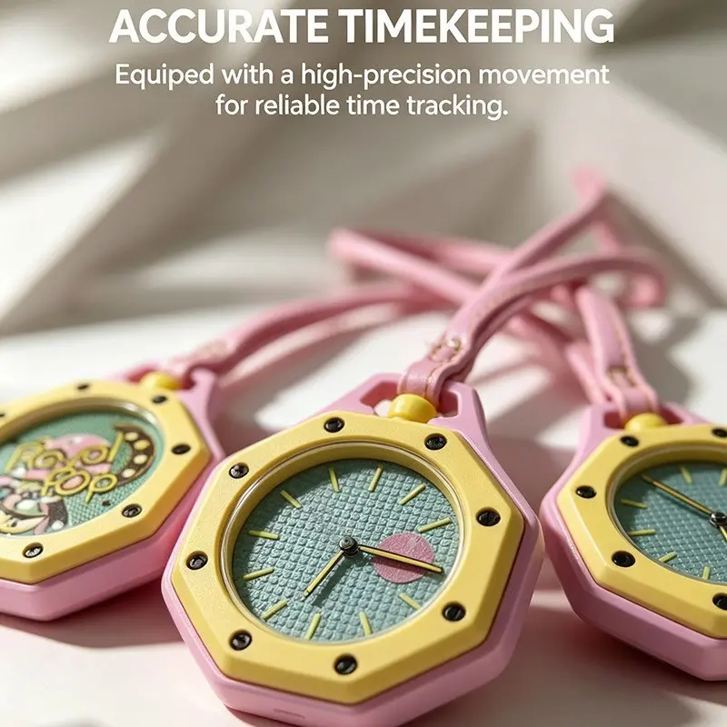 Colorful Octagon Hanging Pocket Watch, Portable Hang on Backpack Pendant Timepiece with High Precision Movement, Stylish Student Exam Lanyard Watch, Casual Fashion Accessory Gift for Teen Boys Girls
