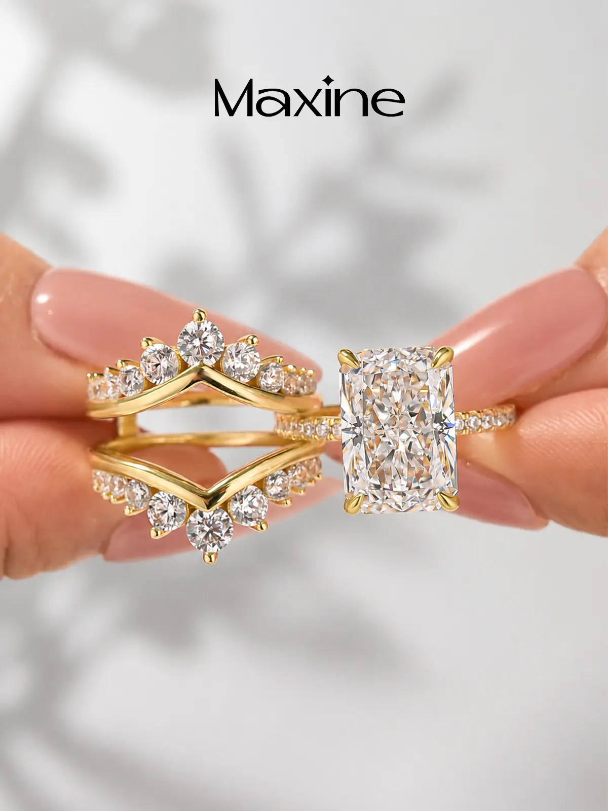 MAXINEJEWELRY 7.0ct Radiant Cut Bridal Engagement Ring Set,Stackable Insert Nesting Wedding Band,Travel Friendly Daily Fine Jewelry