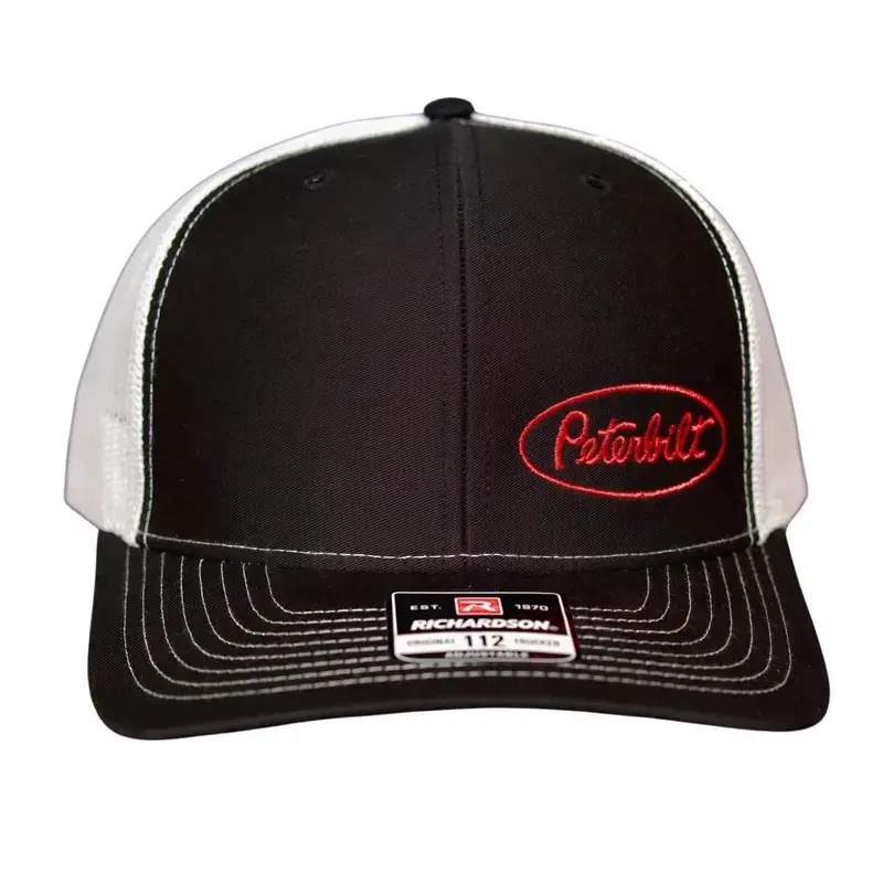 Richardson 112 Peterbilt Trucker Hat, Black White Embroidered Snapback Cap for Men, Retro Mesh Trucking Hat, Lightweight Breathable Workwear Style 2026