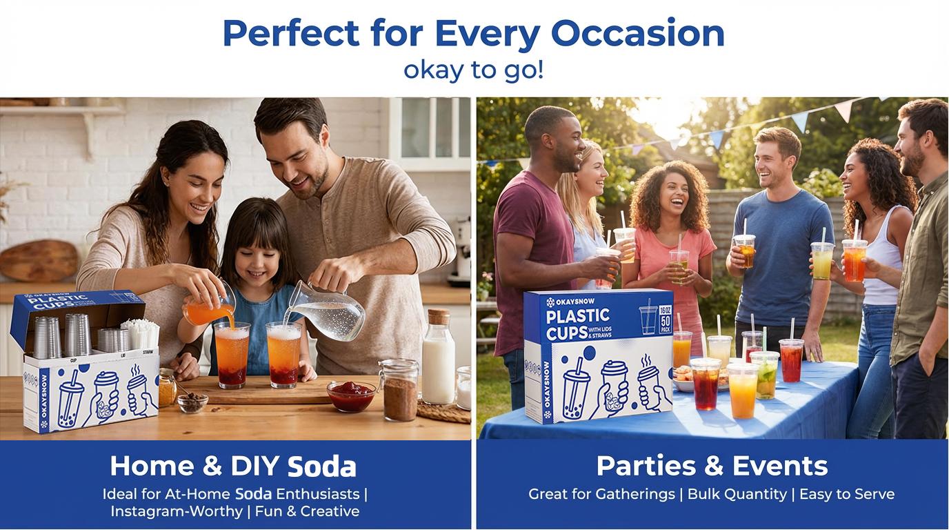 50 Pack 12–24oz Clear PET Cups with Lids & Straws | BPA-Free Iced Coffee & Party Cups Bulk Set